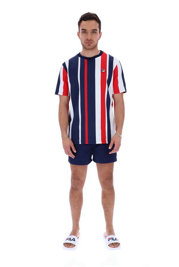 Fila Tričká Panske Námornícka Modrá / Viacfarebný - Gach Stripe Vypredaj - Slovakia 25048-LGCK